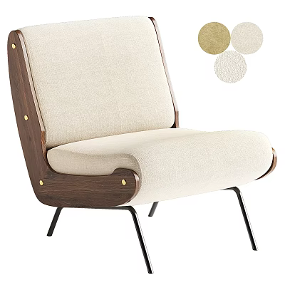 Modern Accent Chair With Light Beige Fabric Walnut Wood Frame And Black Metal Legs 3d model