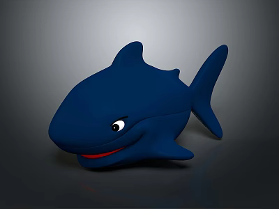 Cute Blue Shark Plush Toy With Cartoon Design Smiling Face And Red Mouth 3d model