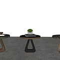 Set Of Three Modern Side Tables With Triangular Base And Marble Tops For Living Room