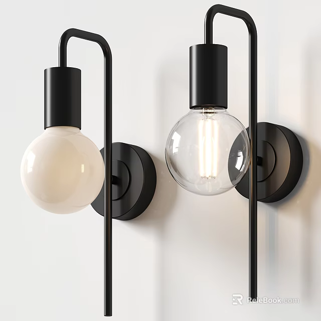 Modern Wall Lamps With Black Base And White Transparent Shades Mounted On White Wall 3d model 