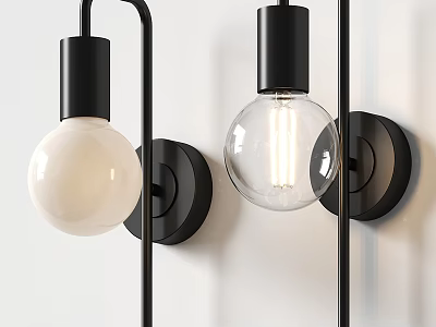 Modern Wall Lamps With Black Base And White Transparent Shades Mounted On White Wall 3d model