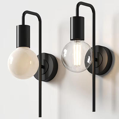 Modern Wall Lamps With Black Base And White Transparent Shades Mounted On White Wall 3d model