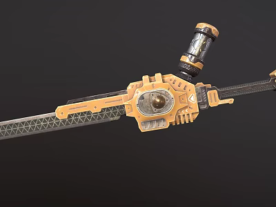 Mechanical Golden Black Sword With Patterned Blade And Ornate Hilt Device 3d model