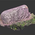 Large Rough Textured Natural Stone Placed on Fresh Green Grass Leaves