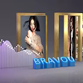Golden Framed Women Photos With Blue BRAVO Letters And Purple Wavy Lines
