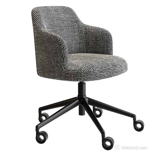 Modern Office Chair With Checkered Fabric Armrests And Black Wheel Base 3d model 