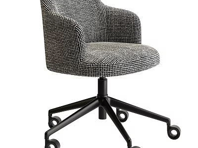 Modern Office Chair With Checkered Fabric Armrests And Black Wheel Base 3d model