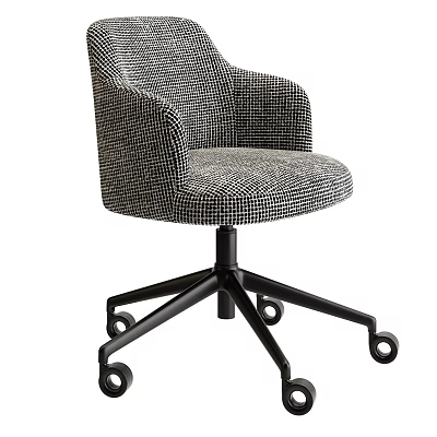 Modern Office Chair With Checkered Fabric Armrests And Black Wheel Base 3d model