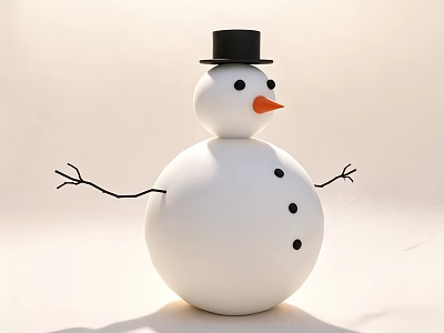 Garden Ornament Snowman with Black Top Hat Orange Carrot Nose Twig Arms And Black Buttons 3d model