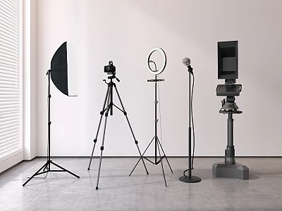 Professional Photography Studio Equipment Setup With Lighting Tripod And Monitor 3d model