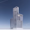 Contemporary High Rise Building Complex With Glass Curtain Walls And Geometric Shapes