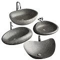 Modern Gray Stone Textured Washbasins With Oval And Irregular Shapes And Faucets