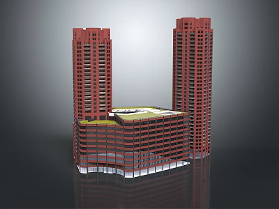 Modern Commercial Complex With Twin Towers Podium Building And Green Roof Design 3d model
