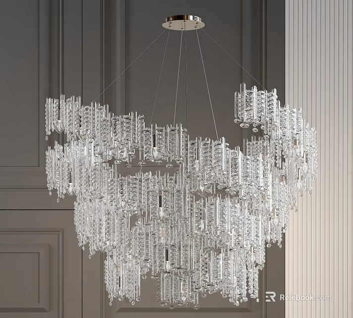 Elegant Modern Crystal Chandelier with Hanging Transparent Glass Prisms for Luxury Interior Lighting 3d model 