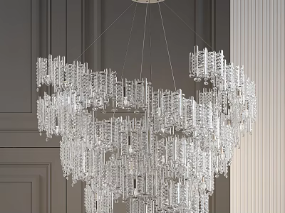 Elegant Modern Crystal Chandelier with Hanging Transparent Glass Prisms for Luxury Interior Lighting 3d model