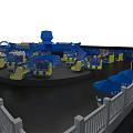 Modern Stage Setup With Metal Truss Blue Lighting And Circular Light Fixtures