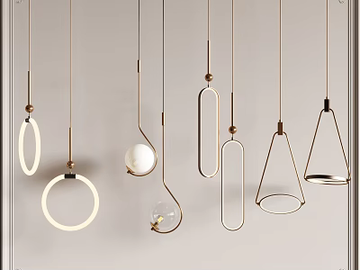 Stylish Modern Pendant Lights Showcasing Various Designs Hanging On Light Wall 3d model