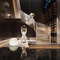 Modern Interior With Spiral Staircase Astronaut Figures Moon Model And Wine Rack