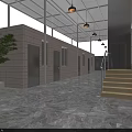 Elevator Corridor Featuring Roof Structure Ceiling Lights And Tile Floor Design