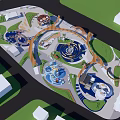 Outdoor Children's Playground With Circular Play Features Colorful Design And Green Areas