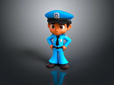 Cartoon Game Movie Police Officer Character Standing With Blue Uniform Cap Badge Hands On Hips 3d model