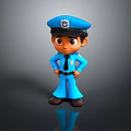 Cartoon Game Movie Police Officer Character Standing With Blue Uniform Cap Badge Hands On Hips