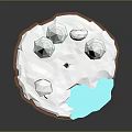 Snowy Natural Scene With Pine Trees Small Snowman Rocks And Blue Water Area