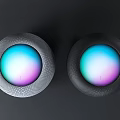 Two White And Black Cylindrical Smart Speakers With Colorful Light Rings On Top Modern Design