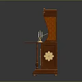 Antique Wooden Cabinet With Gold Carved Accents Red Lining Mirror And Drawers Vintage Design