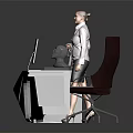 Modern White Curved Reception Desk With Black Chair Monitor And Sculpture