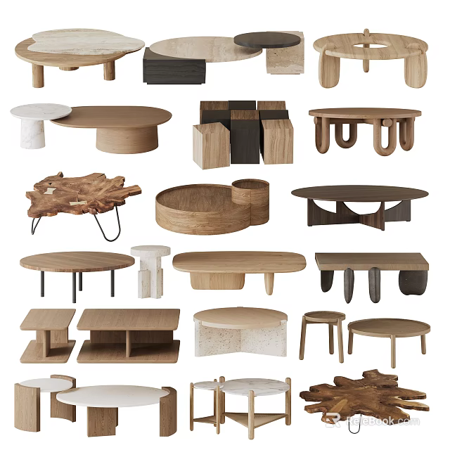Various Modern Coffee Tables With Diverse Wooden Designs And Unique Shapes 3d model 