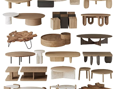 Various Modern Coffee Tables With Diverse Wooden Designs And Unique Shapes 3d model