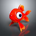 Cartoon Red Goldfish Character with Big Eyes Orange Fins Tail 3D Model on Gray Surface