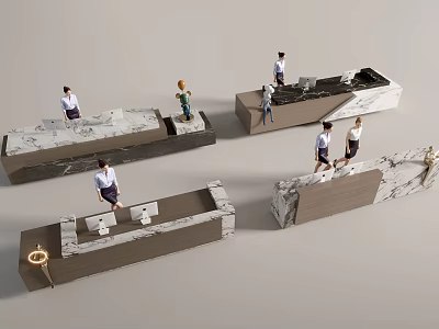 Stylish Modern Reception Desk Design With Marble Countertop And Wooden Accents 3d model