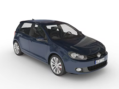 Blue Volkswagen Five Door Hatchback With Silver Wheels And Front Design 3d model