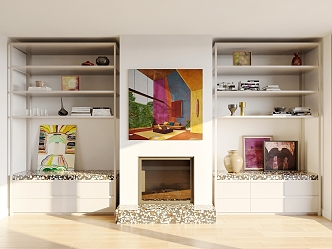 Modern Bookshelf Cabinet Fireplace Books Ornaments 3d model