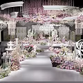 Elegant Wedding Stage Design With Pink White Floral Decor Crystal Chandeliers And Roman Pillars
