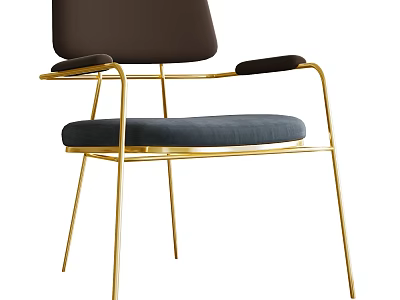 Modern Dining Chair With Golden Metal Frame Navy Blue Cushion And Dark Brown Backrest 3d model