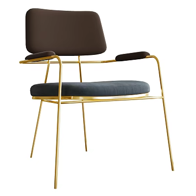 Modern Dining Chair With Golden Metal Frame Navy Blue Cushion And Dark Brown Backrest 3d model