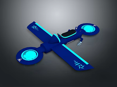 Futuristic Blue Spacecraft with Glowing Circular Components and Aerodynamic Wings for Deep Space Exploration Missions 3d model
