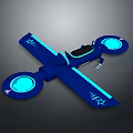 Futuristic Blue Spacecraft with Glowing Circular Components and Aerodynamic Wings for Deep Space Exploration Missions