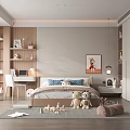 Kids Room Interior With Bed Teddy Bears Desk Bookshelves Wardrobe Rug And Wall Art