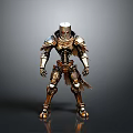 3D Model Of Armored Fictional Creature With Silver Gold Armor And Detailed Design