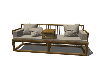 Traditional Chinese Daybed With Wooden Frame Light Cushions And Small Table 3d model