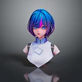 Game Movie Character With Blue Purple Gradient Hair Blue Eyes And White Top Collar Design