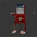 Red Vintage Popcorn Cart With Blue Canopy Glass Display And Popcorn Buckets