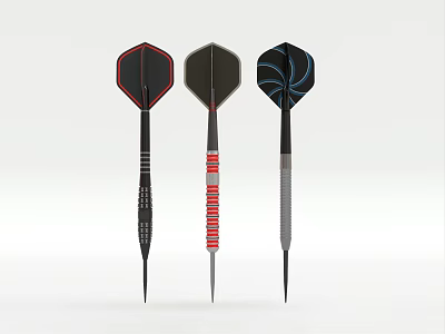 Colorful Sports Darts Equipment Featuring Red Black Blue Dart Flights And Striped Shafts For Training 3d model