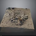 Square Archaeological Excavation Site with Dirt Ground and Scattered Stones