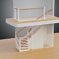 Staircase With Wooden Steps White Railing And Upper Landing Platform 3d model