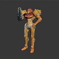 Armored Sci Fi Character With Orange Red Armor Holding Weapon And Green Accents